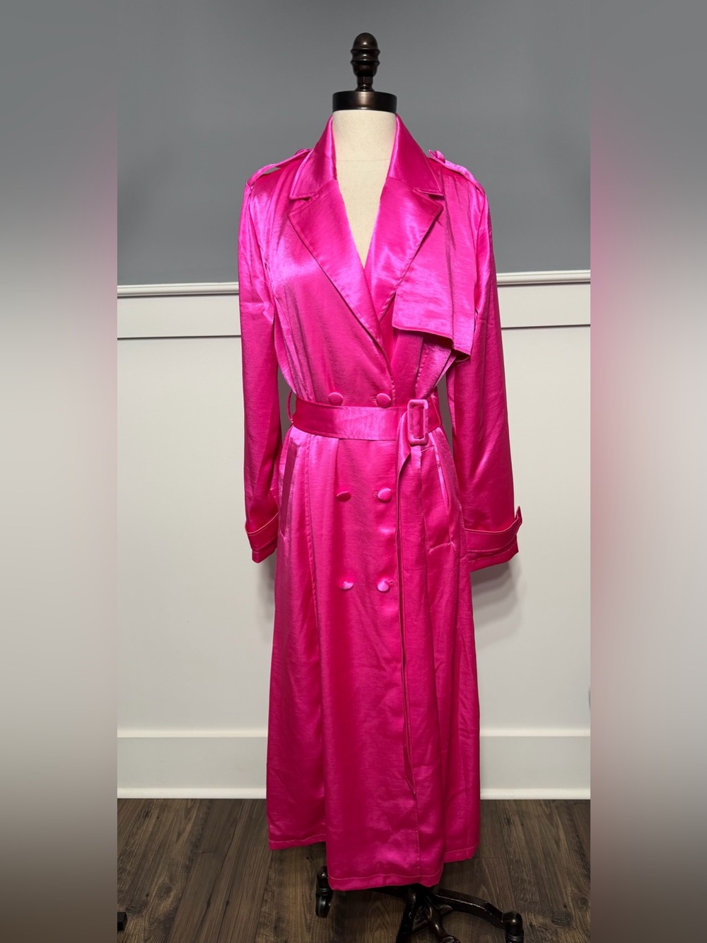 AKIRA Hot Pink Satin Trench Robe